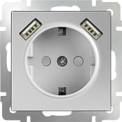Механизм РОЗЕТКИ  1-мест+USB2. со шторкой (WERKEL) (серебряный) (WL06-SKGS-USBx2-IP20)