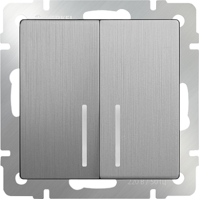 Механизм ВЫКЛЮЧАТЕЛЯ  2кл. с/п с подсветкой проходной (WERKEL) (серебряный рифленый) (WL09-SW-2G-2W-
