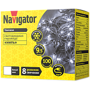 Гирлянда "Navigator" "Нить" 9,5м черн.провод, белый  IP44 61 824(NGF-S01-100CW-10-9.5m-230-C8-BL-IP4