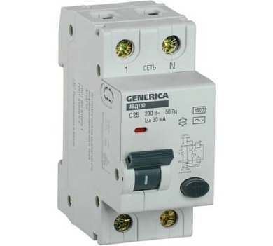 Выключатель автоматический дифференциального тока C25 30мА АВДТ-32 GENERICA ИЭК MAD25-5-025-C-30