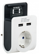 Адаптер переходник Т-02/01 1 место 16А 2хUSB 2,4А с подставкой белый "ИЭК" (WTP11-16-01-Z-K01)