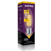 Лампа светодиодная "Smartbuy" C37 FIL 220В 8Вт E27 3000K (свеча прозрачная)