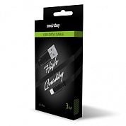 Кабель  USB - 8-pin для Apple, плоский, резин, длина 3.0 м, до 2А, черный (iK-530r-2)