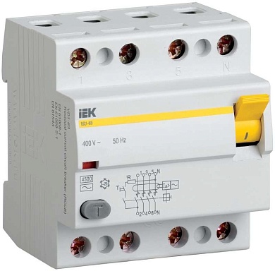 Выключатель дифференциального тока (УЗО) 4п 16А 10мА тип AC ВД1-63 ИЭК MDV10-4-016-010