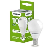Лампа светодиодная "GENERICA" G45 220В  10Вт E14 4000K шар(LL-G45-10-230-40-E14-G)