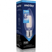 Лампа светодиодная "Smartbuy" C37 FIL 220В 8Вт E27 4000K (свеча прозрачная)