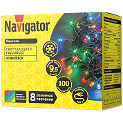 Гирлянда "Navigator" "Нить" 9,5м черн.провод, мультиколор  IP44 61 822(NGF-S01-100RGBY-10-9.5m-230-C