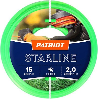 ЛЕСКА ДЛЯ ТРИММЕРА  2,0мм "PATRIOT"  (катушка 15м) Standart/starline звезда (зеленая)